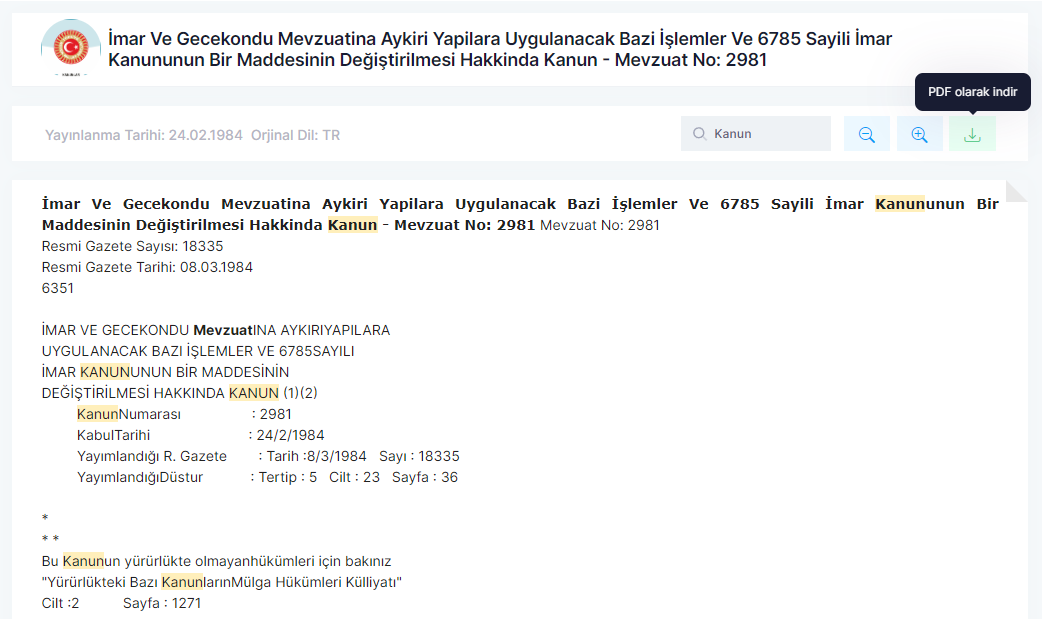 Mevzuat detay görüntüleme ve araçları