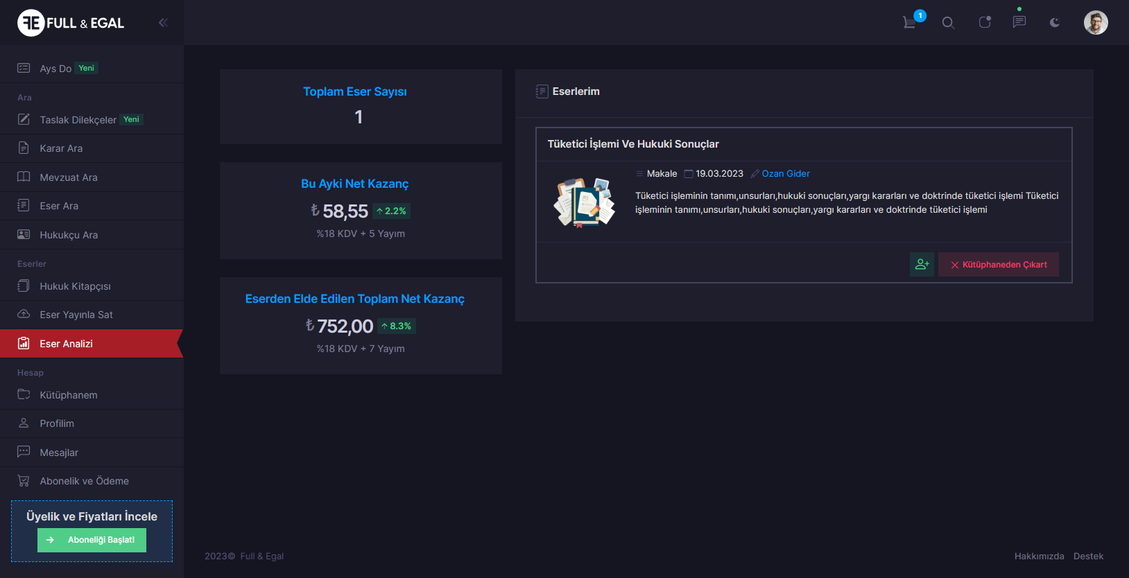 Satış Gelirleri ve Eser Analizleri