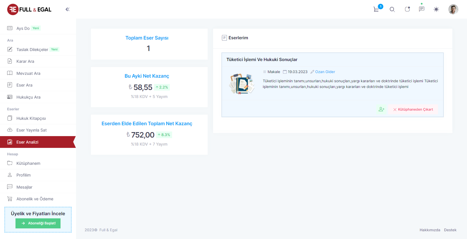 Satış Gelirleri ve Eser Analizleri