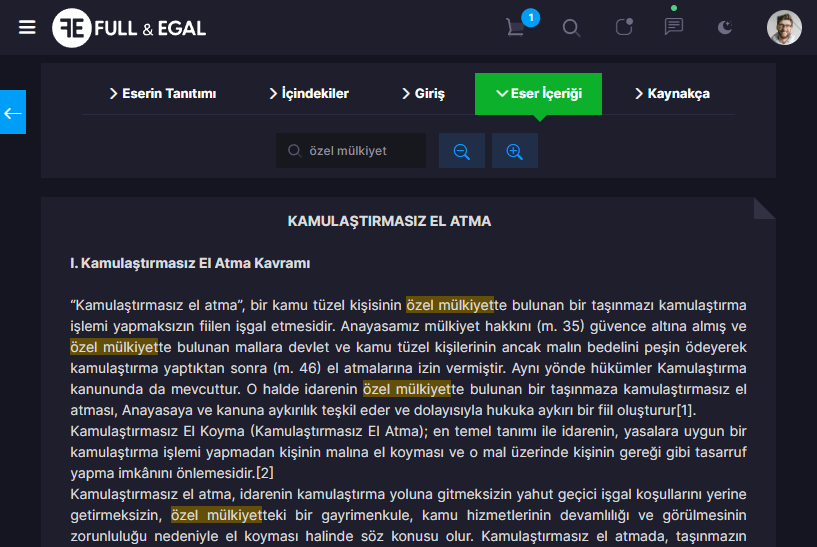 Eserin İç Metinlerinde Arama