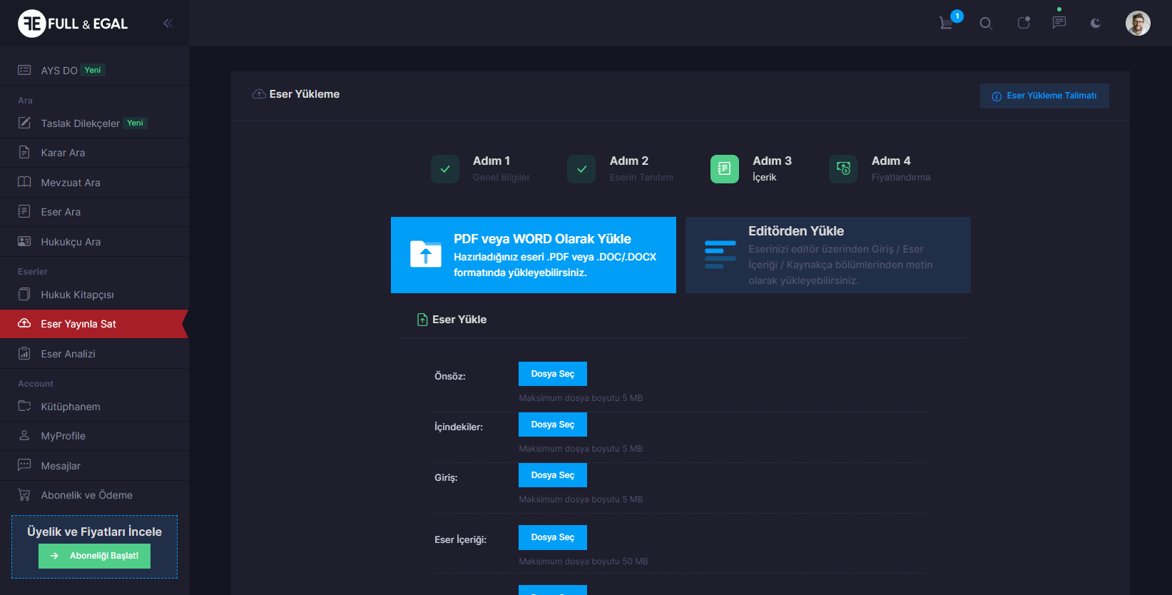 Eserlerin Yüklenmesi