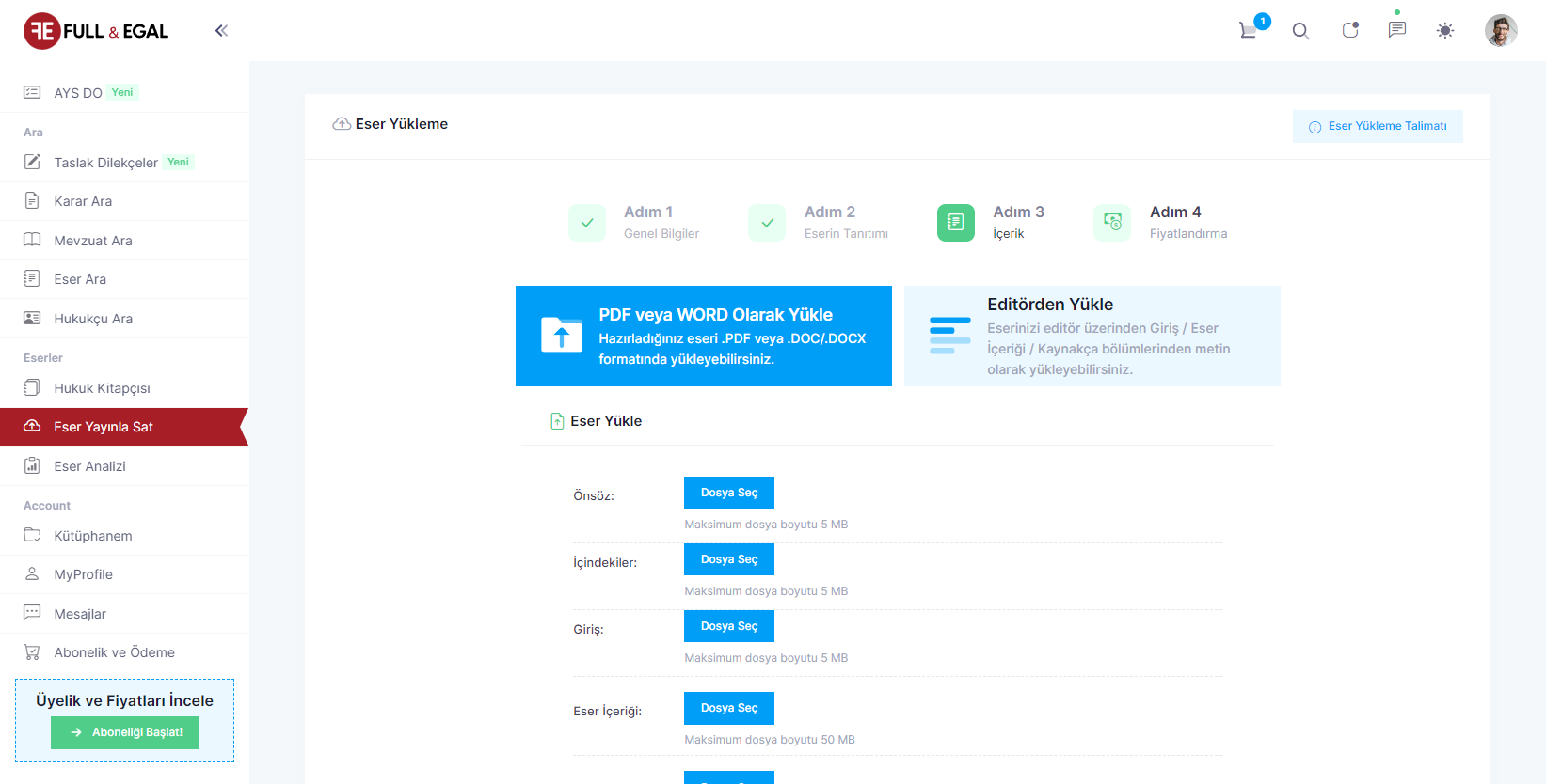 Eserlerin Yüklenmesi